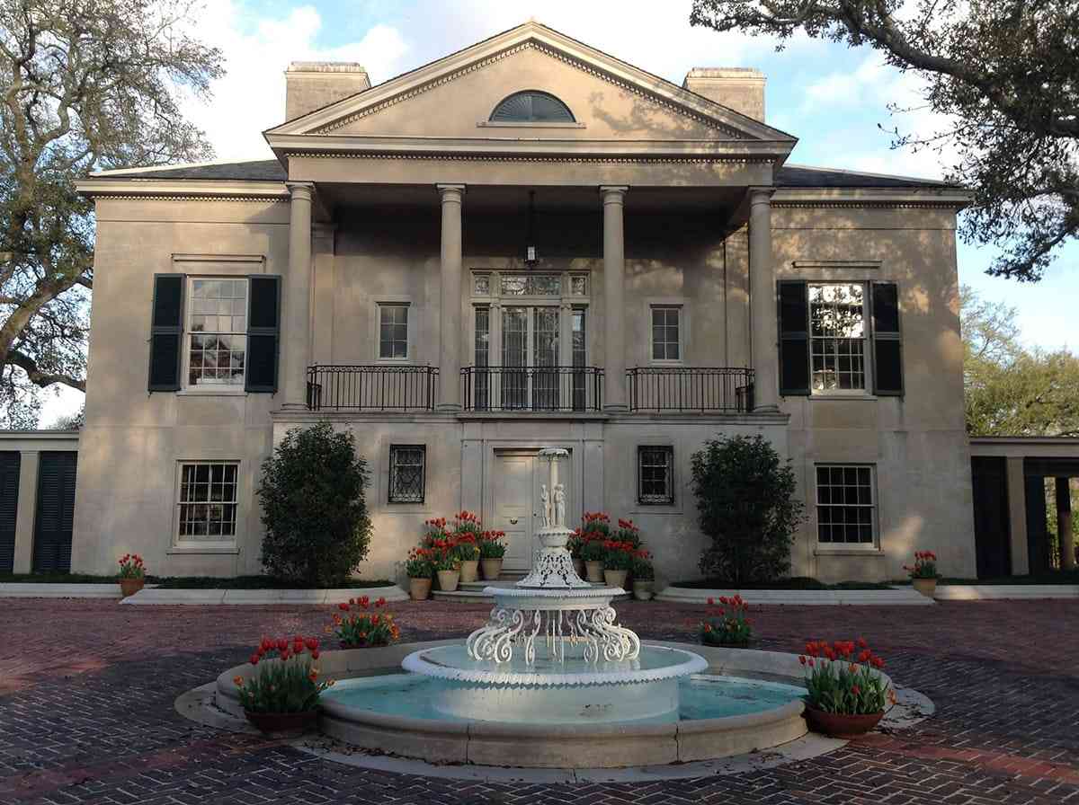 Tulips placed in the forecourt of Longue Vue House & Gardens in New Orleans, Louisiana.